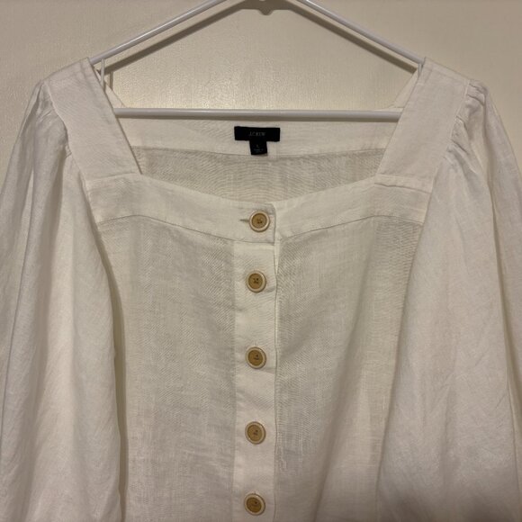 J. Crew #BG249 Women's Linen Square-Neck Button-Front Shirt Top Blouse L White - Picture 2 of 9
